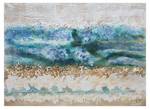 Tableau peint à la main Layers of Ages Beige - Bleu - Bois massif - Textile - 100 x 75 x 4 cm