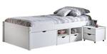 Bett mit Staufächern und Nachttisch mit Weiß - Holz teilmassiv - 209 x 48 x 96 cm