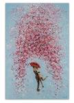 Tableau peint Reign of Feelings Bleu - Rose foncé - Bois massif - Textile - 80 x 120 x 4 cm