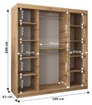 SCHWEBETÜRENSCHRANK YORK 2 Schwarz - Eiche Dekor - Breite: 180 cm - 2 Türen