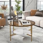 rund Couchtisch Glas Sofatisch Gold Braun - Marmor Weiß Dekor