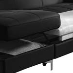 Divano panoramico Samu con funzione letto- Similpelle nera, chaise longue preimpostata a sinistra