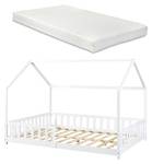 Lit cabane Hesel avec matelas Blanc - 126 x 140 x 205 cm