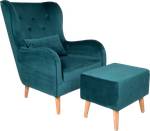 Ohrensessel Pisa TV-Sessel mit Hocker Blau - Holzwerkstoff - 80 x 102 x 82 cm