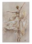 Tableau peint à la main Ballerina Solo Beige - Bois massif - Textile - 60 x 90 x 4 cm