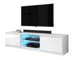 FURNIX meuble tv/banc tv Arenal avec LED Blanc crème brillant
