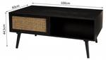 Table basse 1 niche 2 tiroirs Noir - En partie en bois massif - 60 x 44 x 100 cm