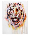 Tableau peint à la main Tigre du Bengale Bois massif - Textile - 75 x 100 x 4 cm