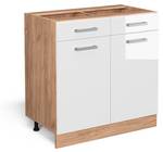 Küchenunterschrank R-Line 37103 Hochglanz Weiß - Sonoma Eiche Trüffel Dekor - Breite: 80 cm