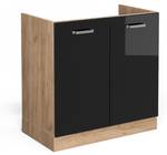 Meuble bas sous-évier R-Line 41098 Noir brillant - Imitation chêne truffier de sonoma