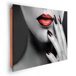 Bild Red Lips Grau - Rot - Holzwerkstoff - Papier - 90 x 60 x 2 cm