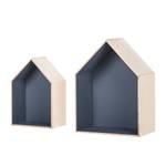 Huisvormige kubuskasten Mika 2-delige set - Berkenhout/donkergrijs