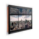 Impression d’art New York Window Bleu - Gris - Bois manufacturé - Papier - 90 x 60 x 2 cm