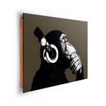 Impression d’art Schimpanse mit Kopfhöre Noir - Marron - Bois manufacturé - Papier - 90 x 60 x 2 cm