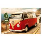 Impression d’art Volkswagen Bulli II Beige - Rouge - Bois manufacturé - Papier - 90 x 60 x 2 cm