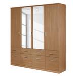 Armoire à portes battantes Bremen Imitation hêtre naturel - 181 cm - 4 portes, 2 miroirs et 6 tiroirs