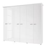 Armoire à portes battantes Ambrosia Blanc brillant - 237 x 214 cm - 6 portes - Avec corniche - Sans portes miroir