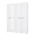 Armoire à portes battantes Ambrosia Blanc brillant - 159 x 240 cm - 4 portes - Sans corniche - Sans portes miroir