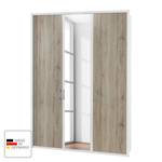 Armoire à portes battantes Arizona Sleep Blanc alpin / Imitation chêne du Santana - Largeur : 150 cm - 2 porte - Avec cadre passepartout - Avec éclairage - 1 miroir