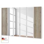 Draaideurkast Arizona Sleep Alpinewit/santana eikenhouten look - Breedte: 300 cm - 6 deuren - Zonder passe-partout lijst - Zonder verlichting - 4 spiegeldeuren