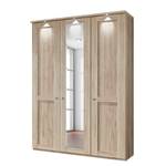 Armoire à portes battantes Bergamo Imitation chêne brut de sciage - Largeur : 150 cm - Avec corniche - Avec éclairage - 1 miroir