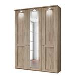 Armoire à portes battantes Bergamo Imitation chêne de Santana - Largeur : 150 cm - Avec corniche - Avec éclairage - 1 miroir