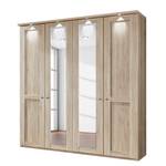 Armoire à portes battantes Bergamo Imitation chêne brut de sciage - Largeur : 200 cm - Avec corniche - Avec éclairage - 2 miroir