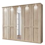 Armoire à portes battantes Bergamo Imitation chêne brut de sciage - Largeur : 250 cm - Avec corniche - Avec éclairage - 1 miroir