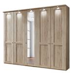 Armoire à portes battantes Bergamo Imitation chêne de Santana - Largeur : 250 cm - Avec corniche - Avec éclairage - 1 miroir