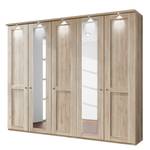 Armoire à portes battantes Bergamo Imitation chêne brut de sciage - Largeur : 250 cm - Avec corniche - Avec éclairage - 2 miroir