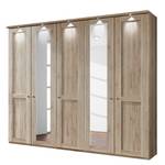 Armoire à portes battantes Bergamo Imitation chêne de Santana - Largeur : 250 cm - Avec corniche - Avec éclairage - 2 miroir