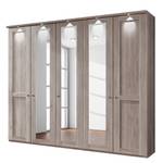 Armoire à portes battantes Bergamo Imitation chêne truffier - Largeur : 250 cm - Avec corniche - Avec éclairage - 3 miroir