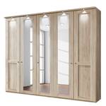 Armoire à portes battantes Bergamo Imitation chêne brut de sciage - Largeur : 250 cm - Avec corniche - Avec éclairage - 3 miroir