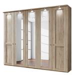 Armoire à portes battantes Bergamo Imitation chêne de Santana - Largeur : 250 cm - Avec corniche - Avec éclairage - 3 miroir