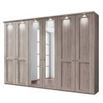 Armoire à portes battantes Bergamo Imitation chêne truffier - Largeur : 300 cm - Avec corniche - Avec éclairage - 2 miroir