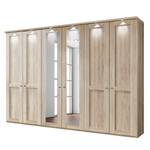 Armoire à portes battantes Bergamo Imitation chêne brut de sciage - Largeur : 300 cm - Avec corniche - Avec éclairage - 2 miroir