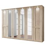 Armoire à portes battantes Bergamo Imitation chêne brut de sciage - Largeur : 300 cm - Avec corniche - Avec éclairage - 4 miroir
