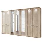 Armoire à portes battantes Bergamo Imitation chêne brut de sciage - Largeur : 350 cm - Avec corniche - Avec éclairage - 3 miroir