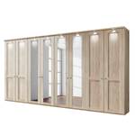 Armoire à portes battantes Bergamo Imitation chêne brut de sciage - Largeur : 400 cm - Avec corniche - Avec éclairage - 4 miroir