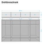 Drehtürenschrank Bergamo Eiche Sägerau Dekor - Breite: 400 cm - Mit Kranzblende - Mit Beleuchtung - 4 Spiegeltüren