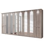 Armoire à portes battantes Bergamo Imitation chêne truffier - Largeur : 400 cm - Avec corniche - Avec éclairage - 6 miroir