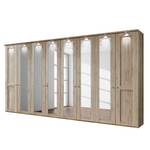 Armoire à portes battantes Bergamo Imitation chêne de Santana - Largeur : 400 cm - Avec corniche - Avec éclairage - 6 miroir