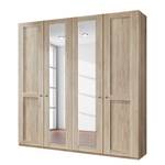 Armoire à portes battantes Bergamo Imitation chêne brut de sciage - Largeur : 200 cm - Sans corniche - Sans éclairage - 2 miroir