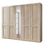 Armoire à portes battantes Bergamo Imitation chêne brut de sciage - Largeur : 250 cm - Sans corniche - Sans éclairage - 1 miroir