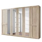 Armoire à portes battantes Bergamo Imitation chêne brut de sciage - Largeur : 300 cm - Sans corniche - Sans éclairage - 4 miroir
