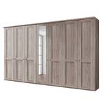 Armoire à portes battantes Bergamo Imitation chêne truffier - Largeur : 350 cm - Avec corniche - Sans éclairage - 1 miroir