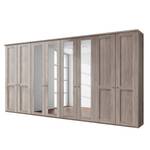 Armoire à portes battantes Bergamo Imitation chêne truffier - Largeur : 400 cm - Avec corniche - Sans éclairage - 4 miroir