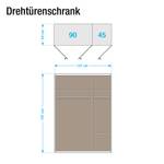 Drehtürenschrank Celle Alpinweiß / Hochglanz Lavagrau - Breite: 136 cm