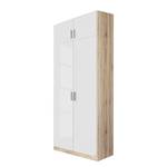 Drehtürenschrank Celle Eiche Sonoma Dekor / Hochglanz Weiß - Breite: 91 cm