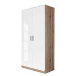 Armoire à portes battantes Celle Blanc brillant / Imitation chêne de San Remo clair - Largeur : 91 cm